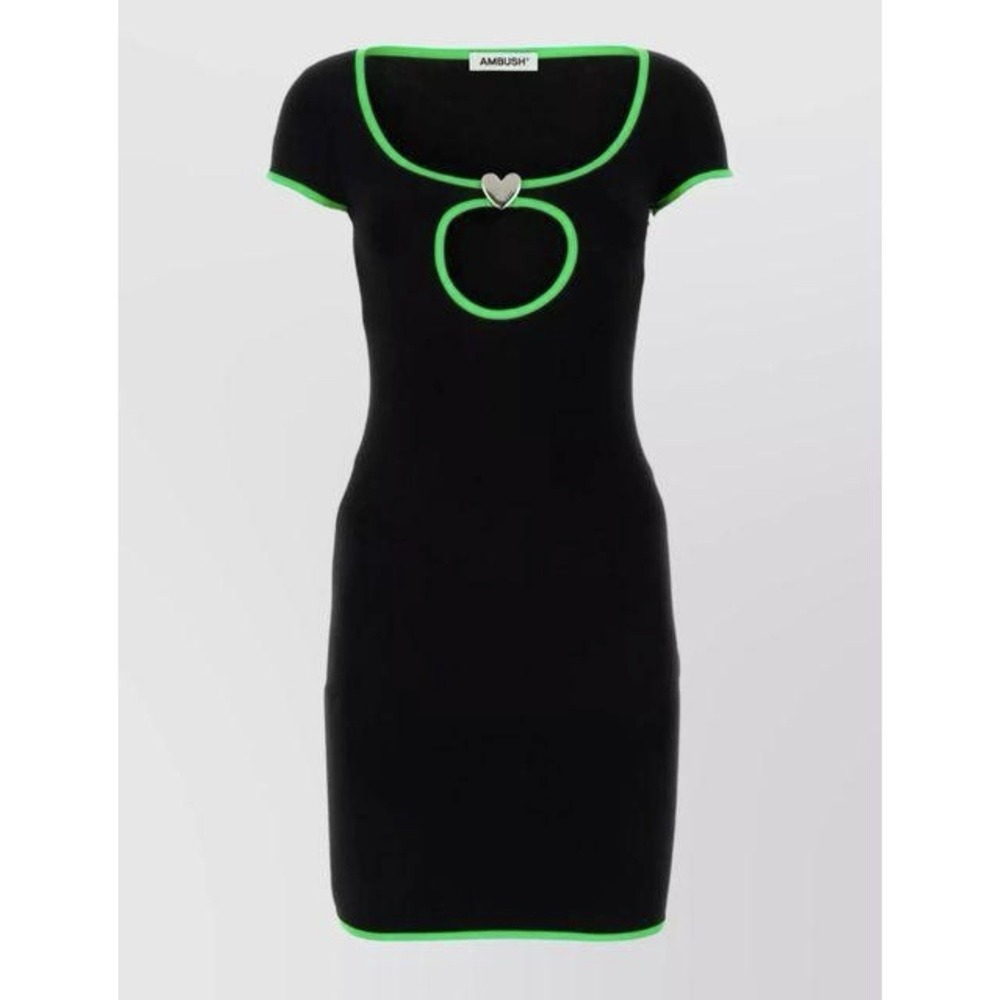 AMBUSH NWT Black Green Trim Solid Bodycon Cutout  Mini Dress  Scoop  Stretch M